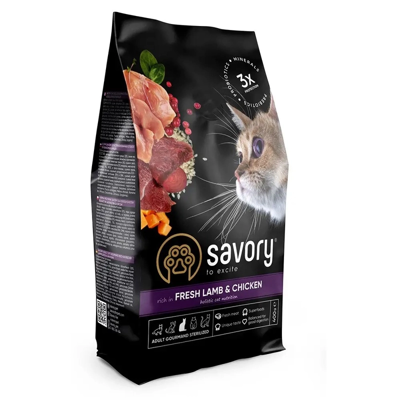 Savory Adult сухий корм для стерилізованих котів 400 г - з ягням і куркою (4820232630105) 