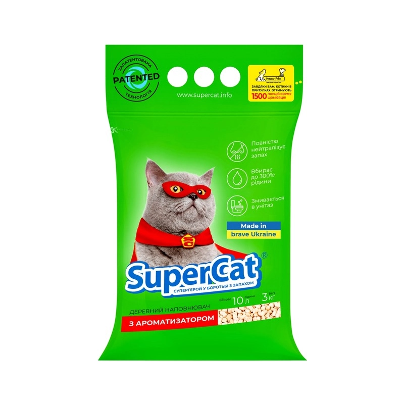 SuperCat зелений наповнювач для котячого туалету 3 кг - з ароматизатором (4820082490225) 
