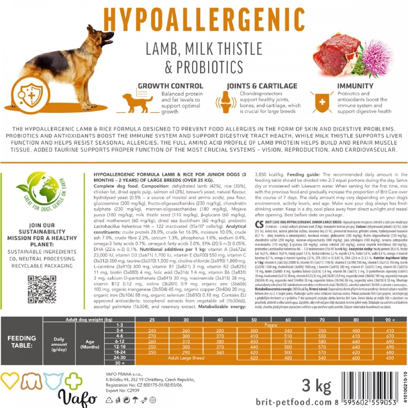 Brit Care Hypoallergenic JUNIOR LARGE BREED СУХИЙ КОРМ Супер-преміум цуценята великих порід (з ягням) 3 кг  - фото 3