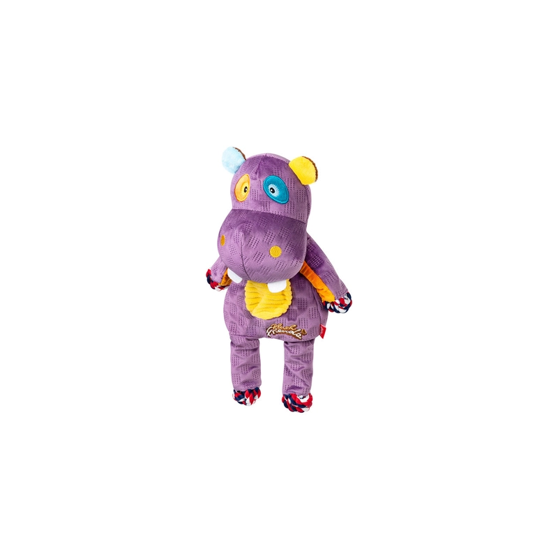 Игрушка для собак GiGwi Plush Friends Бегемот с веревками и пищалкой 34 см (4823089370033)  - фото 1