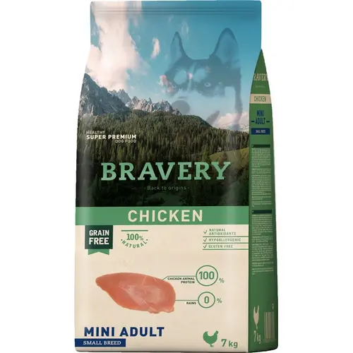 BRAVERY Grayn FREE CHICKEN MINI ADULT Small Breeds СУХИЙ КОРМ Холістік собаки дрібних порід (з куркою) 7 кг
