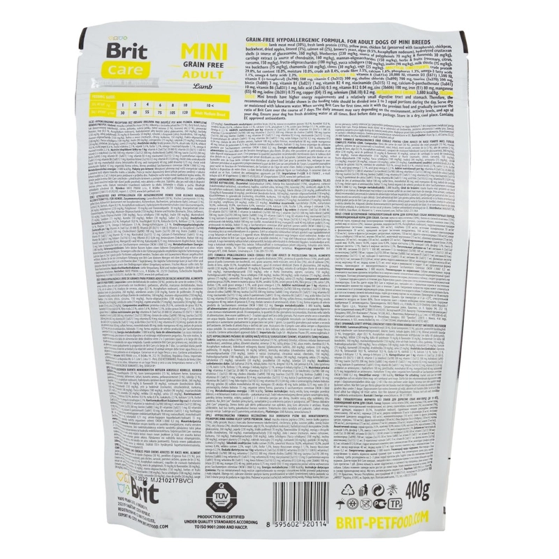 Brit Care MINI Grain-Free ADULT Lamb сухий корм для собак дрібних порід беззерновий 400 г - з ягням (8595602520114)  - фото 4