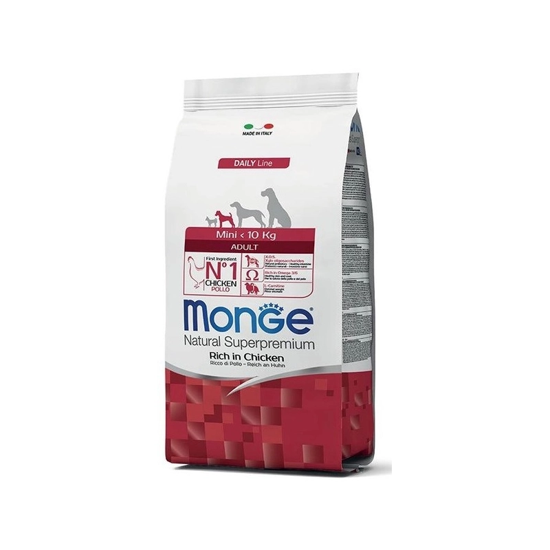 Monge MINI < 10 kg ADULT Rich in Chiken сухий корм для собак дрібних порід 800 г - з куркою та рисом (8009470004091) 