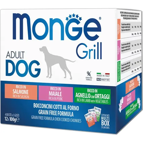 Monge Grill Mix влажный корм для собак 100 г - лосось, ягненок, свинина (8009470017503)