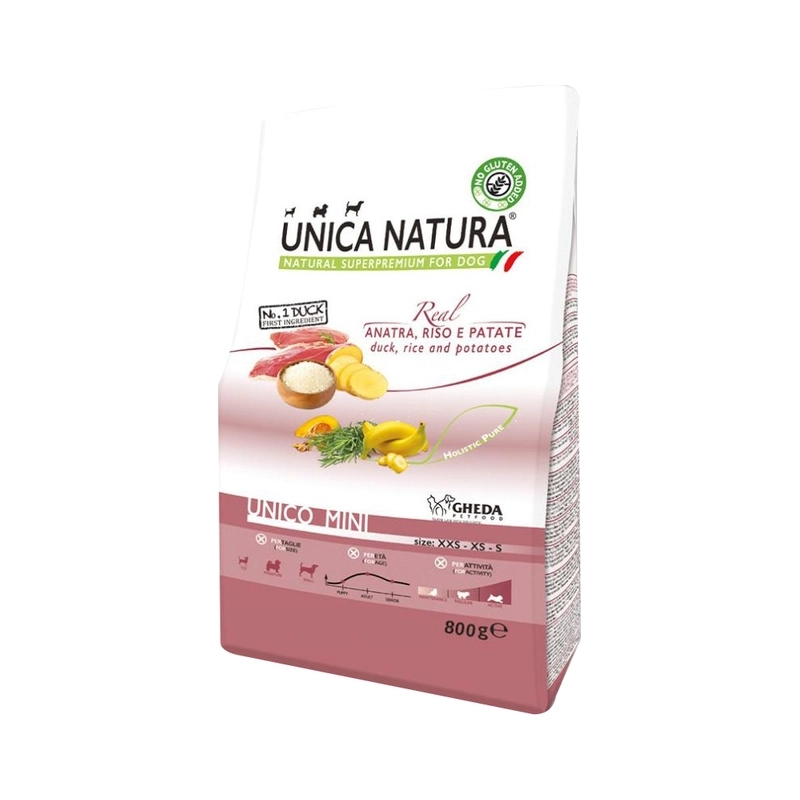 Unica Natura UNICO MINI Duck, Rice and Potatoes сухий корм для собак дрібних порід 800 г - з качкою, рисом та картоплею(8001541004719) 