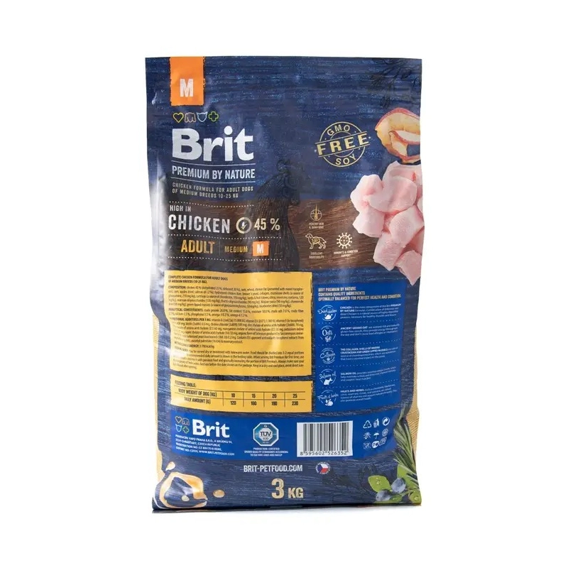 Brit Premium by Nature ADULT M сухой корм для собак для средних пород 3 кг - с курицей (8595602526352)  - фото 1