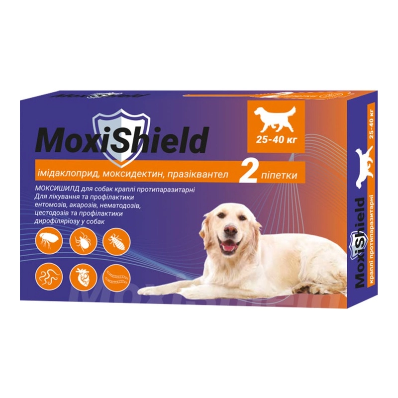 MoxiShield краплі для собак 4.5 мл/1 піпетка - від бліх і кліщів, 25-40 кг (4820150208196) 