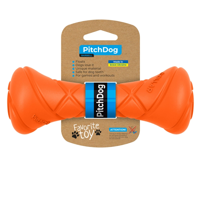 Игровая гантель для собак PitchDog для апортировки оранжевая 19х7 см (4823089334226) 