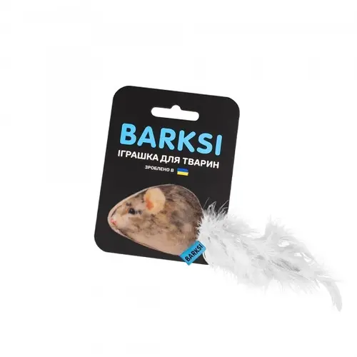 Barksi Мишка іграшка для котів 4х6 см - з дзвіночком та пір'ям (2007033059775)