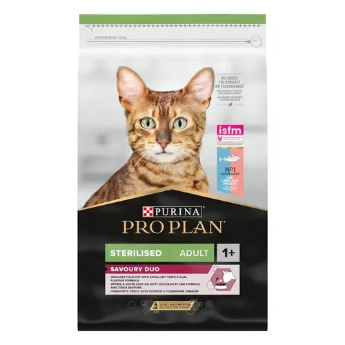 Purina Pro Plan Sterilised Adult 1+ Savoury Duo сухой корм для стерилизованных кошек 10 кг - с треской и форелью (7613036732697)