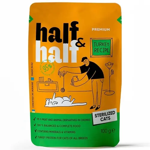 Half&Half Turkey Recipe Sterilised ВОЛОГИЙ КОРМ Premium коти (з індичкою в желе) 100 г