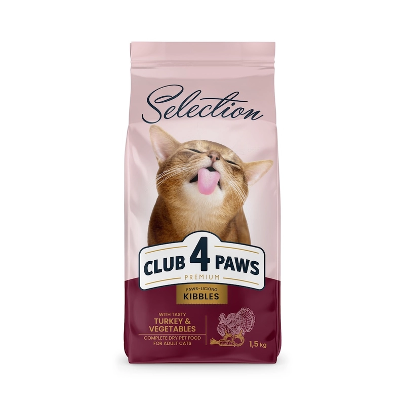 Club 4 Paws Premium Selection KIBBLES СУХИЙ КОРМ Premium коти (з індичкою та овочами) 1,5 кг 