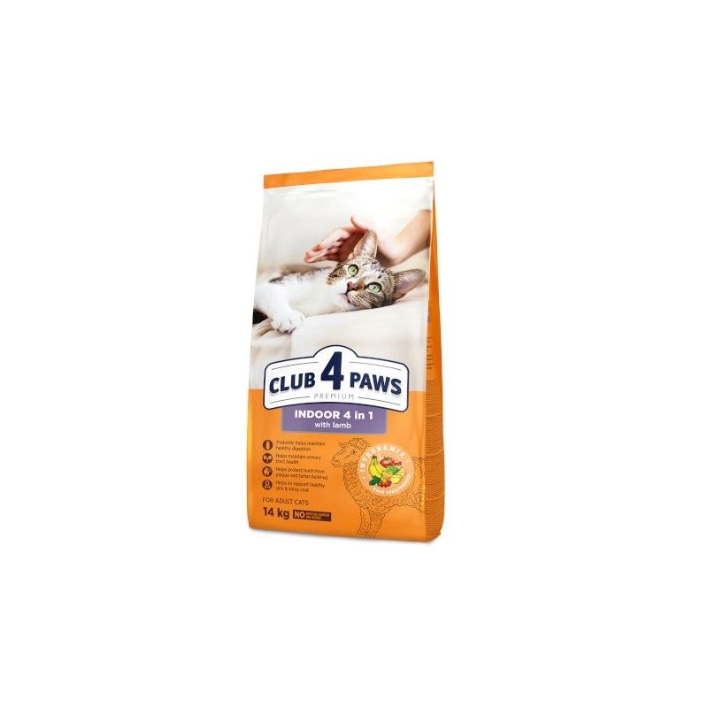 Club 4 Paws Premium Indoor 4 в 1 СУХИЙ КОРМ Premium коти (з ягням) 14 кг 