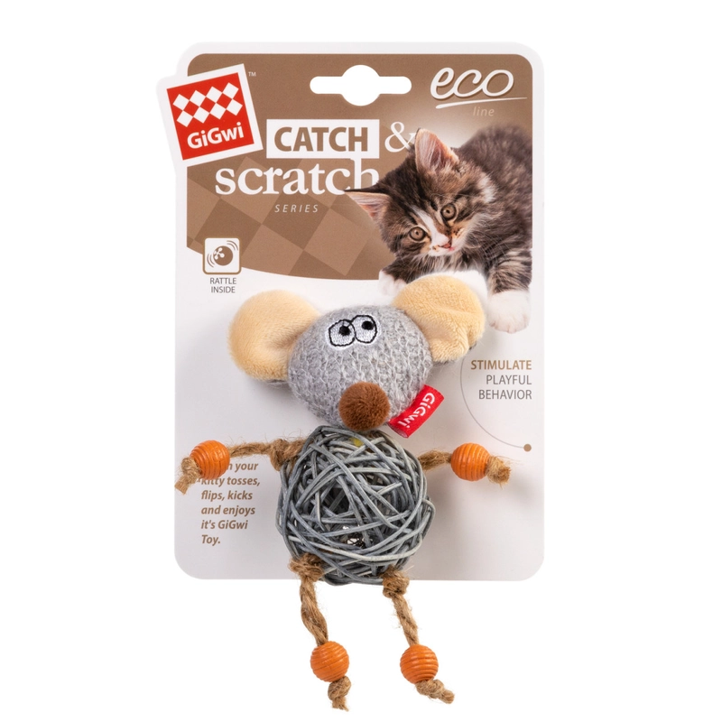 GiGwi Catch&Scratch Мишка з дзвіночком іграшка для котів 8 см (4823089351995) 