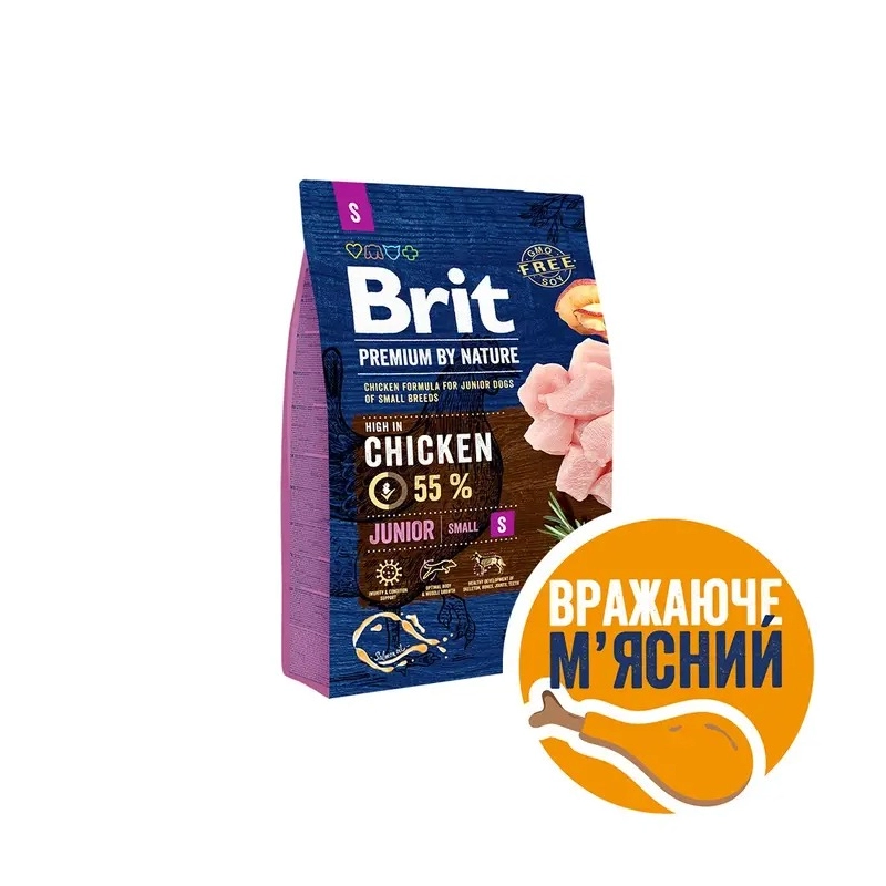 Brit Premium by Nature JUNIOR S сухой корм для молодых собак мелких пород (1-10 кг) 3 кг - с курицей 