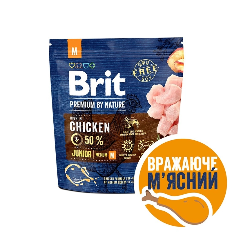 Brit Premium by Nature JUNIOR M сухий корм для цуценят середніх порід 1 кг - з куркою (8595602526314) 