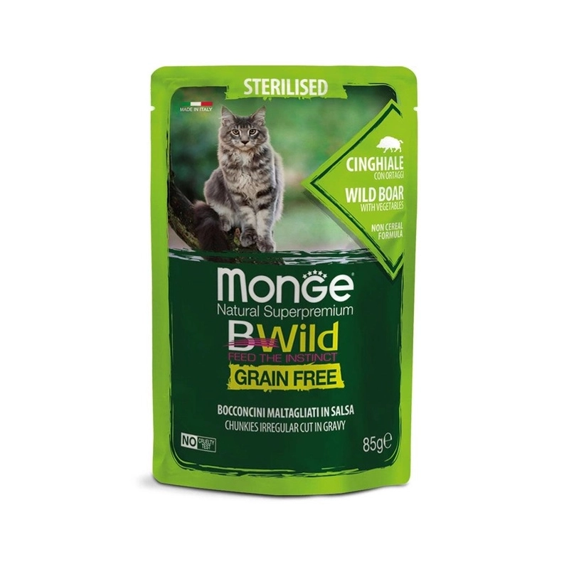 Monge Bwild GF Sterilised ВОЛОГИЙ КОРМ Супер-преміум коти (з кабаном та овочами) 85 г 