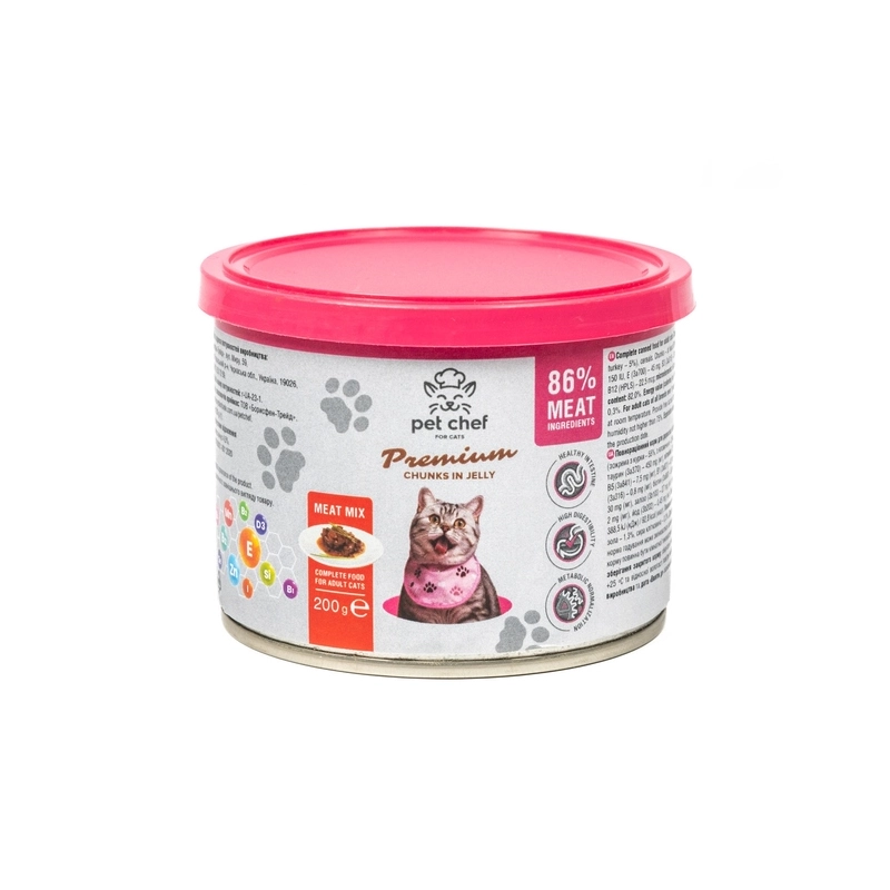 Pet Chef Chunks in Jeelly ВОЛОГИЙ КОРМ Premium коти (м’ясний мікс) 200 г 