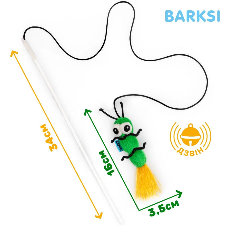 Barksi Вудочка Гусінь іграшка для котів 34х16х4.5 см - плюшева, зелена (2007033068678)  - фото 2