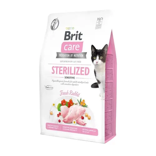 Brit Care GF Sterilized Sensitive сухий корм для стерилізованих котів з чутливим травленням 2 кг - з кроликом (8595602540761)