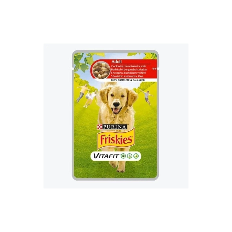 Friskies влажный корм для собак 100 г - с говядиной и картофелем в подливе (7613035800823) 