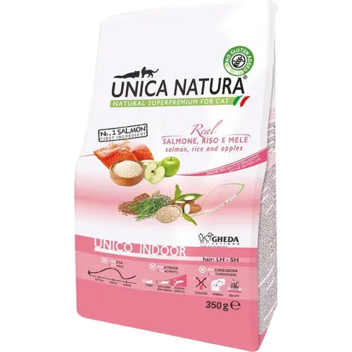 Unica Natura Indoor сухий корм для котів 350 г - лосось та рис з яблуком (8001541005259)