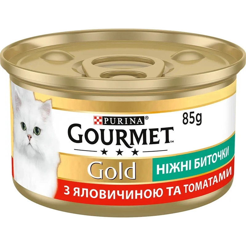 Gourmet Gold влажный корм для кошек 85 г - нежные биточки с говядиной и томатами (7613035442474) 
