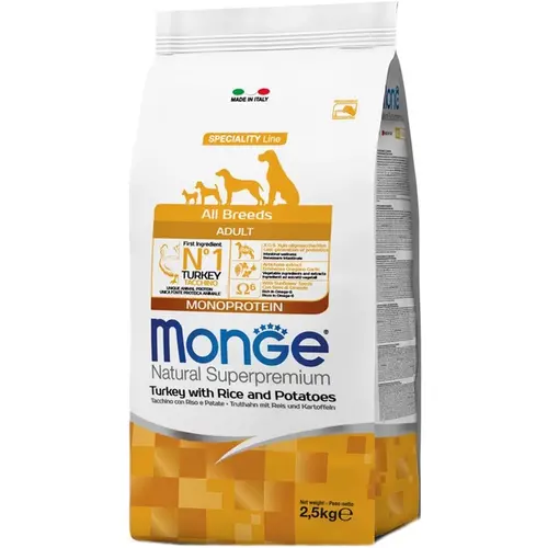 Monge ALL BREED ADULT MonoProtein Duck With Rice СУХИЙ КОРМ Супер-преміум собаки (з індичкою, рисом та картоплею) 2.5 кг
