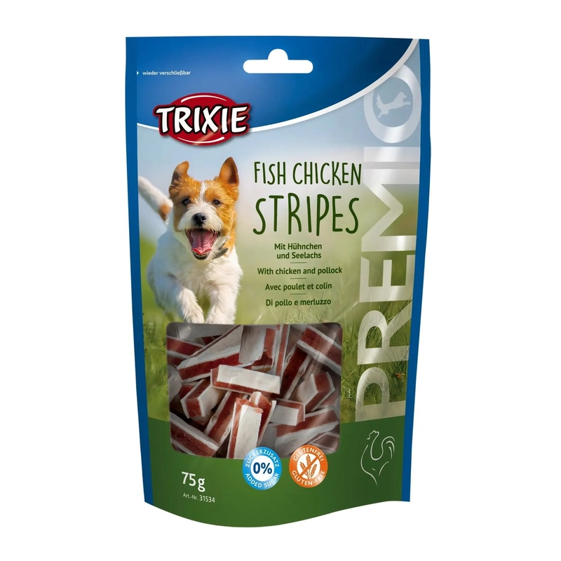 Trixie Premio Stripes Chicken and Pollock Палочки курица и лосось лакомство для собак 75 г (4011905315348) 