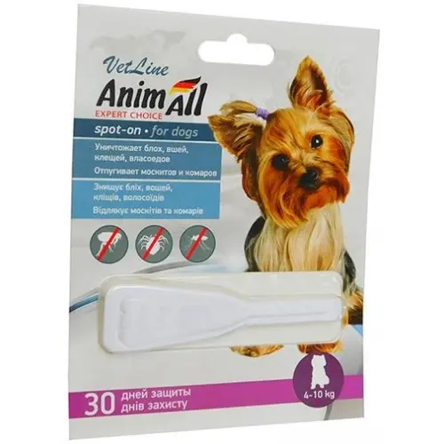 AnimAll VetLine Spot-On краплі для собак 2 мл/піпетка - від бліх і кліщів, 4-10 кг (4820150201920)