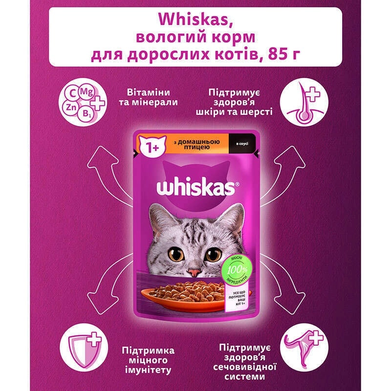 Whiskas ВОЛОГИЙ КОРМ Економ коти (з домашньою птицею) 85 г  - фото 3