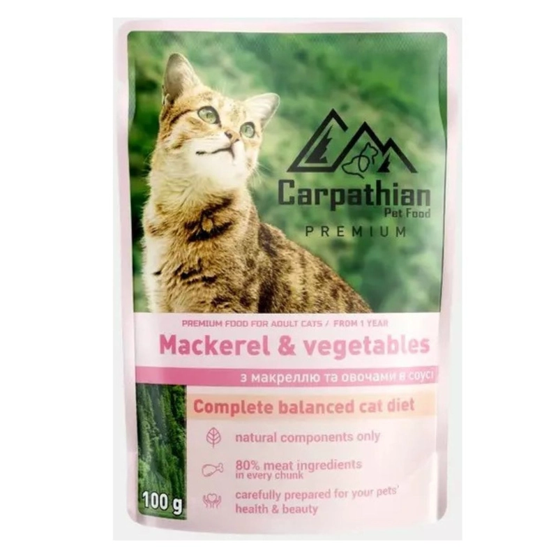 Carpathian Pet Food Mackerel&Vegetables ВОЛОГИЙ КОРМ Premium коти (з макреллю та овочами) 100 г 