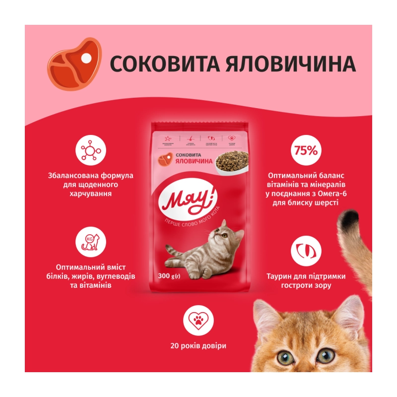 Мяу! СУХИЙ КОРМ Економ коти (з яловичиною) 300 г  - фото 1
