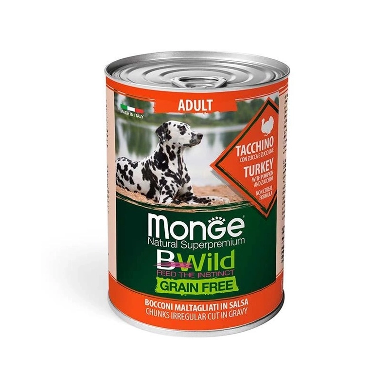 Monge Dog Wet Bwild Grain Free ADULT Turkey ВОЛОГИЙ КОРМ Супер-преміум собаки (з індичкою, гарбузом та цукіні) 400 г 