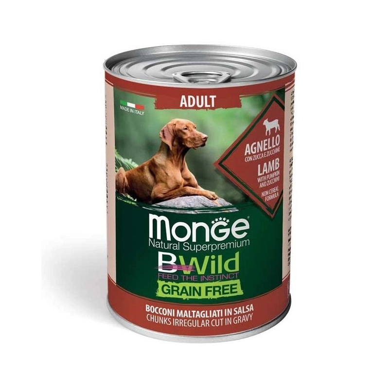 Monge Dog Wet Bwild Grain Free ADULT Lamb ВОЛОГИЙ КОРМ Супер-преміум собаки (з ягням, гарбузом та цукіні) 400 г 