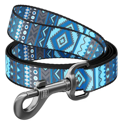 WAUDOG Nylon повідець для собак S - з QR паспортом, з малюнком Етно, нейлоновий, синій (4823089312415)