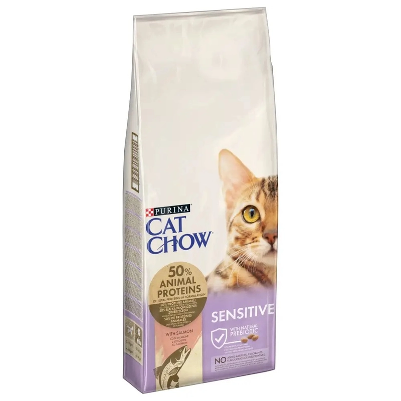 Cat Chow Sensetive сухой корм для кошек с чувствительным пищеварением 15 кг - с лососем (7613035394902) 