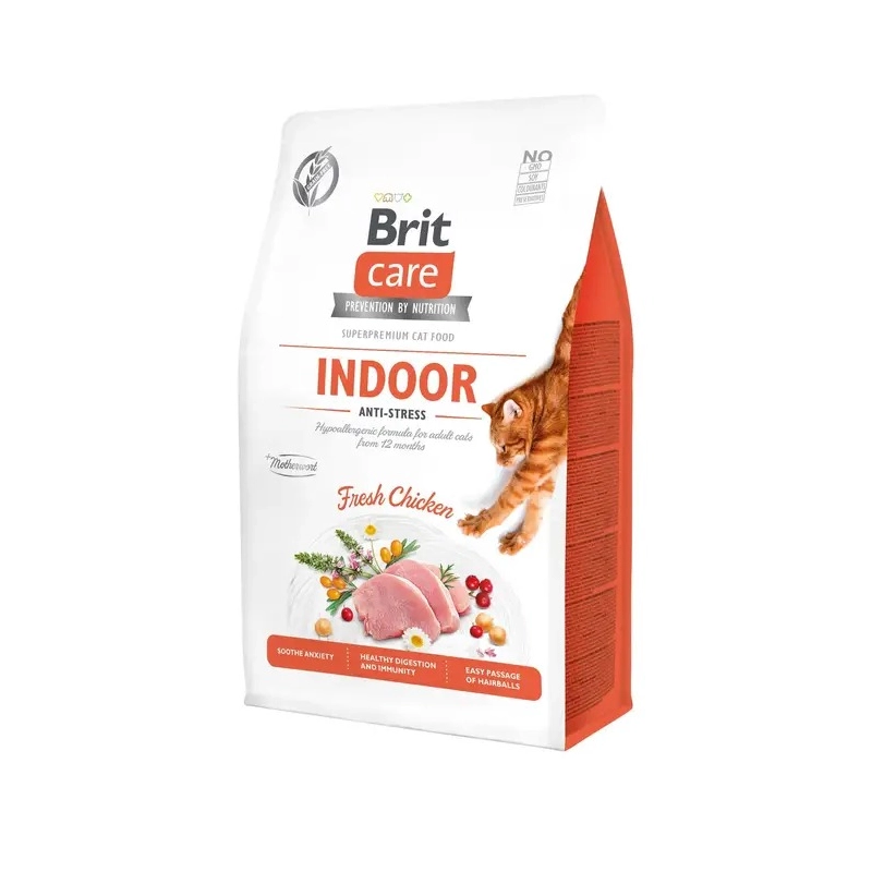 Brit Care GF Indoor Anti Stress сухой корм для кошек живущих в помещении 400 г - с курицей (8595602540860) 