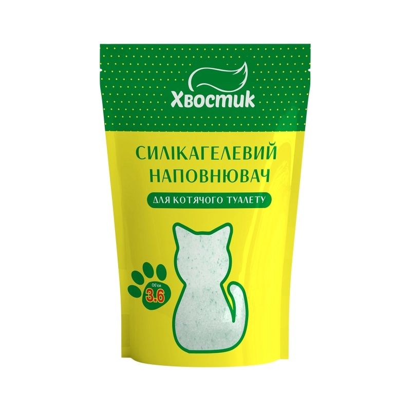 Хвостик наповнювач для котячого туалету 3.6 л - силікагелевий, з зеленими гранулами (4820224500935) 