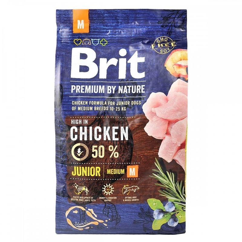 Brit Premium by Nature JUNIOR M сухой корм для щенков средних пород 3 кг - с курицей (8595602526321) 
