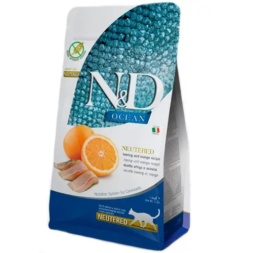 Farmina N&D Ocean GF Neutered Herring&Orange сухий корм для стерилізованих котів 1.5 кг - з оселедцем та апельсином (8010276040152)