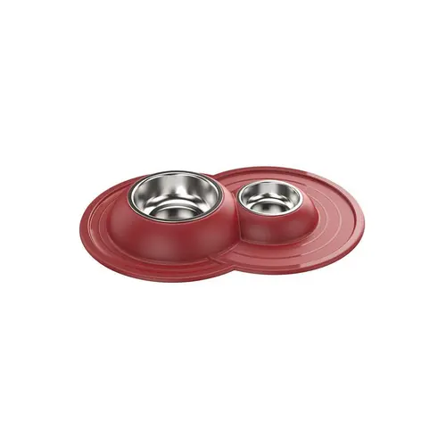 Volcano Inox миска для собак 49x33x5.5 см - подвійна, металева з м'яким ковриком
