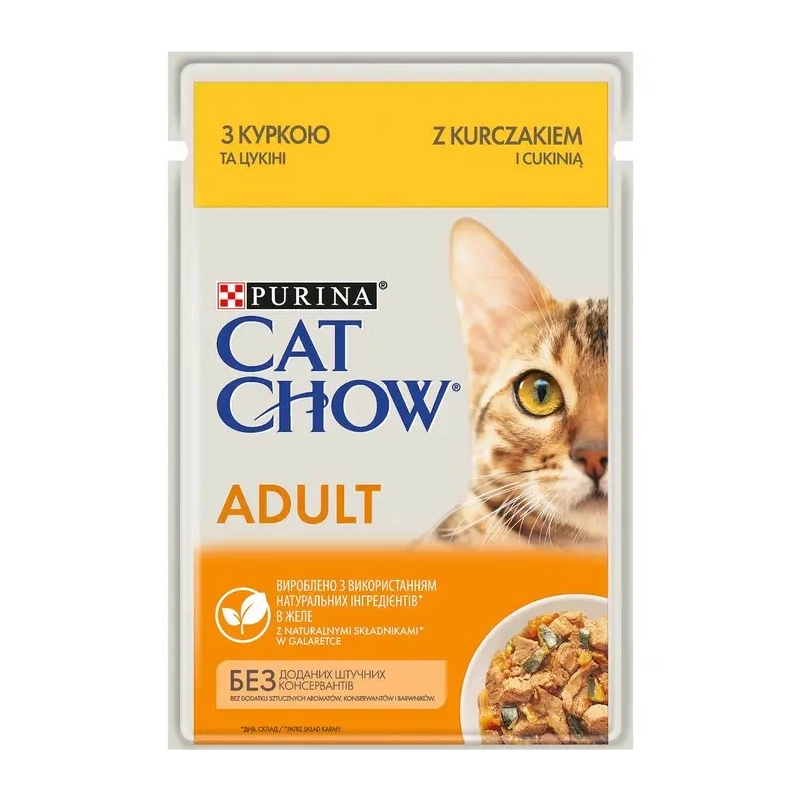 Cat Chow Adult влажный корм для кошек 85 г - с курицей и цукини в желе (7613036595049) 