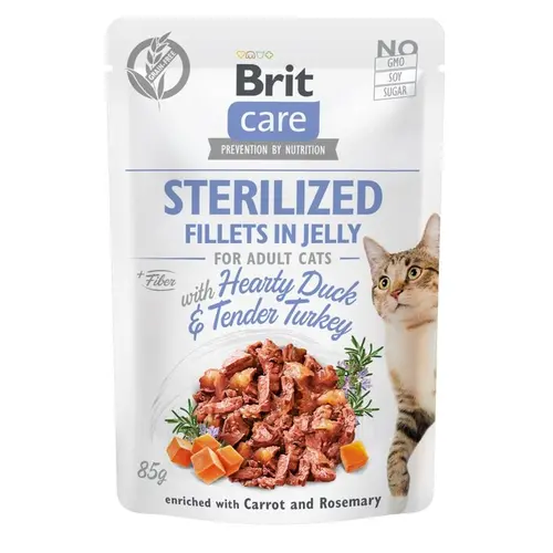 Brit Care Sterilized Fillets in Jelly ВОЛОГИЙ КОРМ Супер-преміум коти (з качкою та індичкою) 85 г