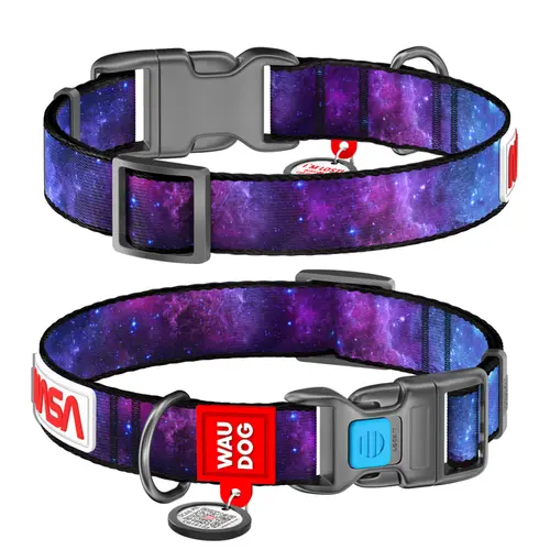 WAUDOG Nylon нашийник для собак M - з QR паспортом, з малюнком NASA21, нейлоновий, блакитний (4823089312156)