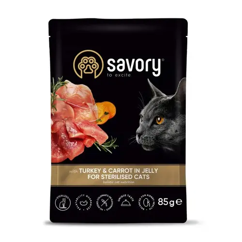 Savory For Sterilised Cats ВОЛОГИЙ КОРМ Холістік коти (з індичкою та морквою) 85 г