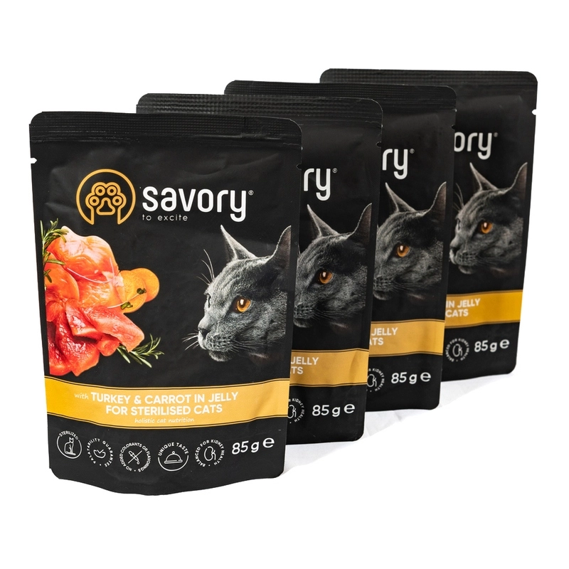 Savory Sterilised влажный корм для стерилизованных кошек 85 г - с индейкой и морковью в желе (2700000040522)  - фото 3