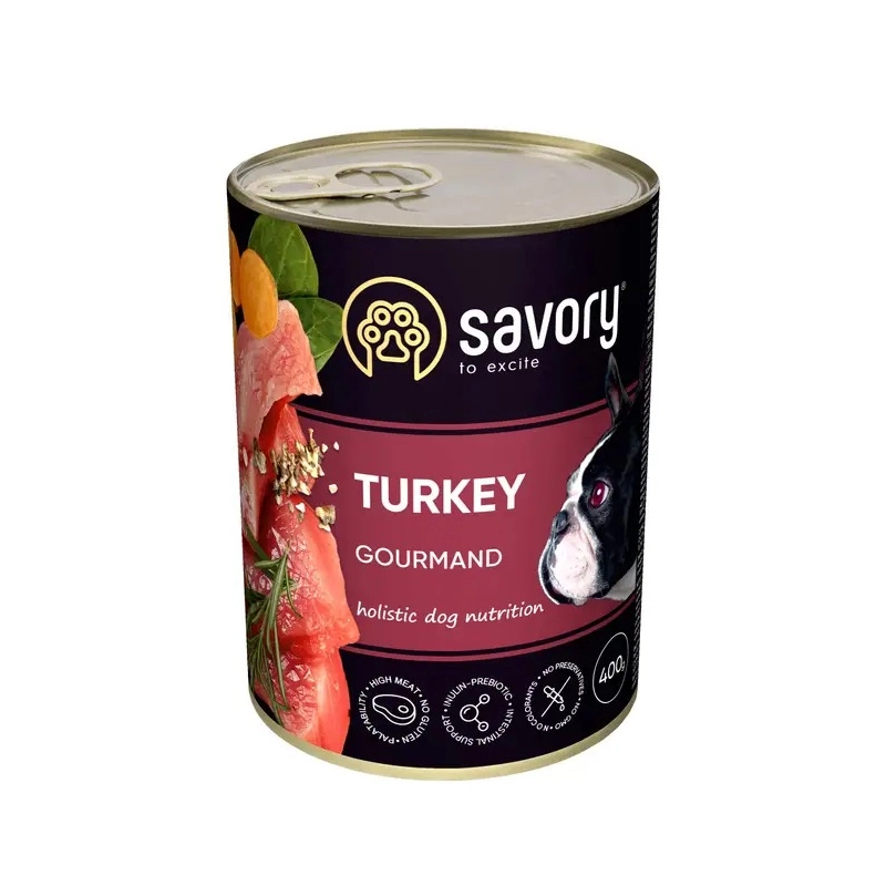 Savory Gourmand Adult Turkey вологий повнораціонний корм для дорослих собак усіх порід 400 г - з індичкою (4820232630518) 