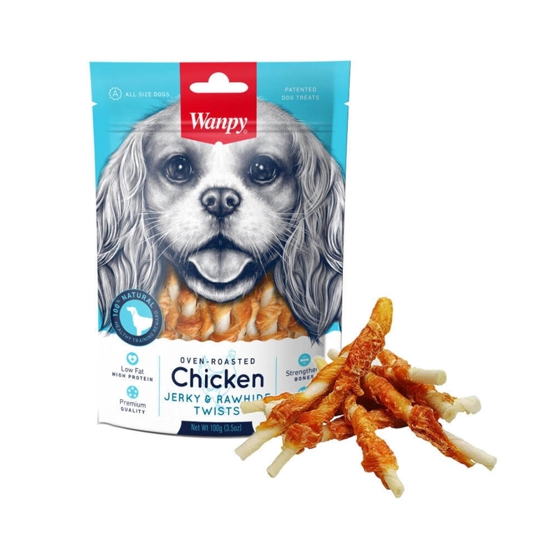 Wanpy Oven Chicken Jerky&Rawhide Twists ЛАСОЩІ Premium собаки (з в'яленою куркою) 100 г 