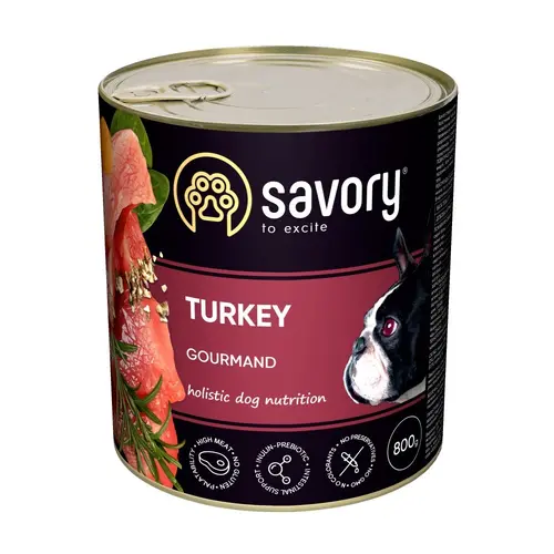 Savory Gourmand Adult Turkey вологий повнораціонний корм для дорослих собак усіх порід 800 г - з індичкою (4820232630525)